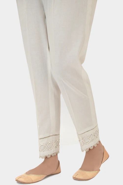 Embellished Cambric Cigeratte Pants - Off-White
